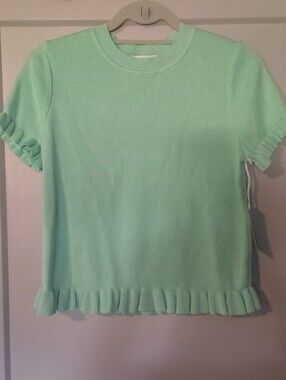 Free assembly Mint Green Ruffle Hem Short Sleeve Sweater Size Small